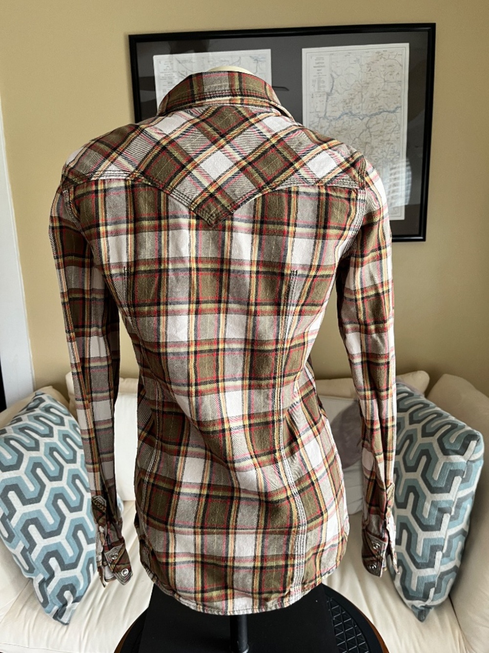 True Religion Pearl Snap Western Plaid Flannel Shirt Long Sleeve - Picture 2 of 6